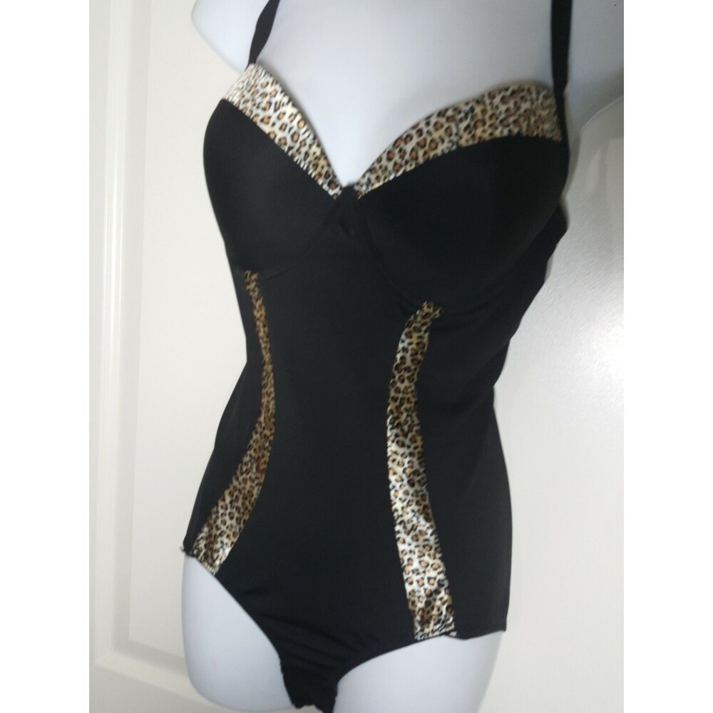 Bodyform One-Piece Black LEOPARD Suit Size L lingerie Rockabilly